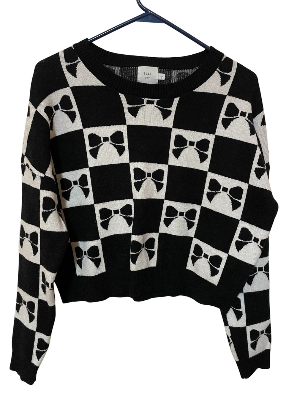 Black & White Checkerboard Bow Sweater